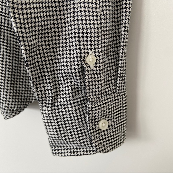 CHAPS BLACK/WHITE HOUNDSTOOTH NO IRON 100% COTTON BUTTON DOWN SHIRT, PETITE MED - Picture 8 of 10